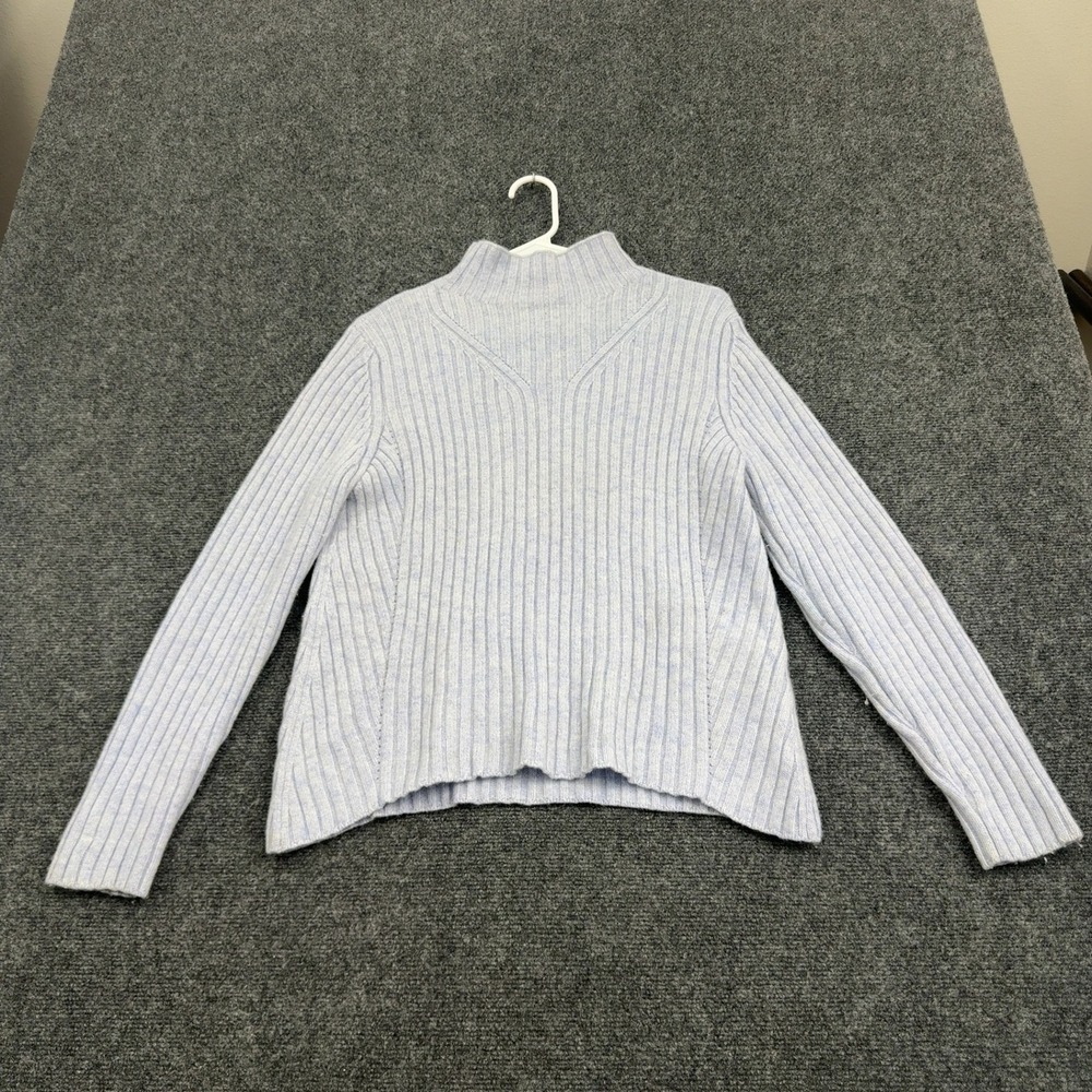 Alashan Sweater Womens L Blue Merino Wool Ribbed Mock Neck Casual Classic
